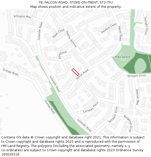 78, FALCON ROAD, STOKE-ON-TRENT, ST3 7FU: Location map and indicative extent of plot