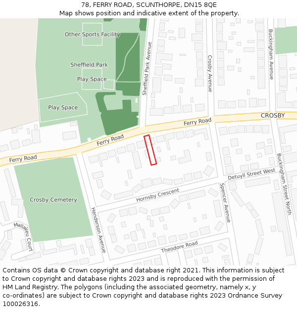 78, FERRY ROAD, SCUNTHORPE, DN15 8QE: Location map and indicative extent of plot