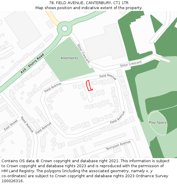 78, FIELD AVENUE, CANTERBURY, CT1 1TR: Location map and indicative extent of plot