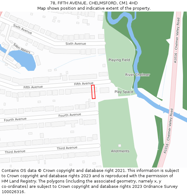 78, FIFTH AVENUE, CHELMSFORD, CM1 4HD: Location map and indicative extent of plot