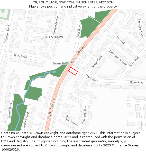 78, FOLLY LANE, SWINTON, MANCHESTER, M27 0DH: Location map and indicative extent of plot