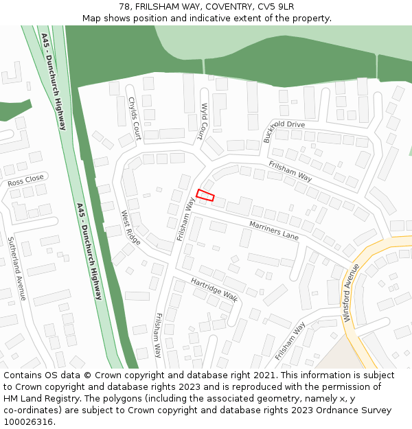 78, FRILSHAM WAY, COVENTRY, CV5 9LR: Location map and indicative extent of plot