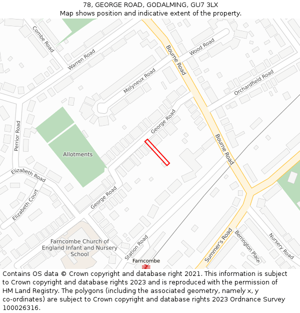 78, GEORGE ROAD, GODALMING, GU7 3LX: Location map and indicative extent of plot