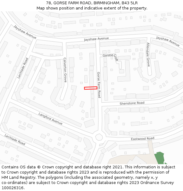 78, GORSE FARM ROAD, BIRMINGHAM, B43 5LR: Location map and indicative extent of plot