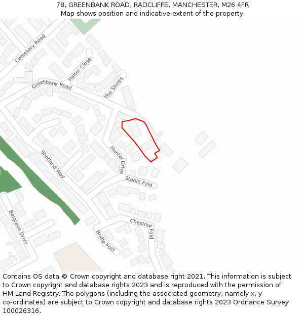 78, GREENBANK ROAD, RADCLIFFE, MANCHESTER, M26 4FR: Location map and indicative extent of plot