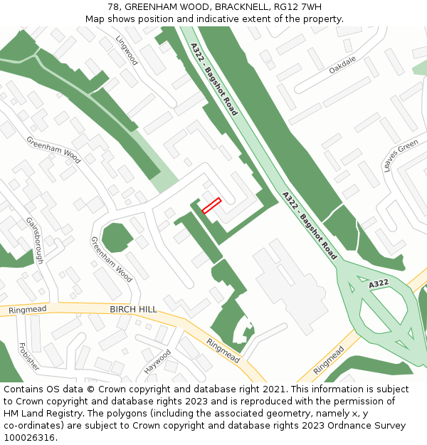 78, GREENHAM WOOD, BRACKNELL, RG12 7WH: Location map and indicative extent of plot
