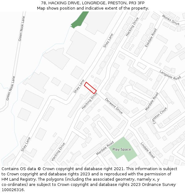 78, HACKING DRIVE, LONGRIDGE, PRESTON, PR3 3FP: Location map and indicative extent of plot