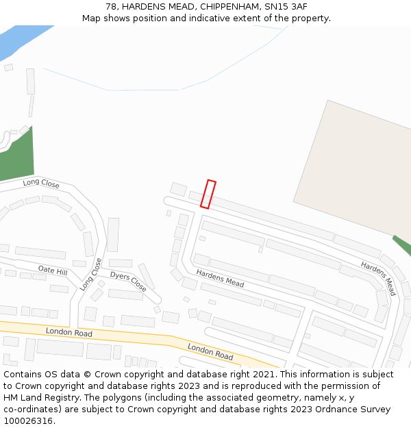 78, HARDENS MEAD, CHIPPENHAM, SN15 3AF: Location map and indicative extent of plot