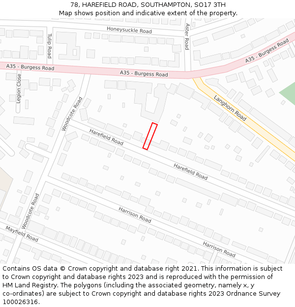 78, HAREFIELD ROAD, SOUTHAMPTON, SO17 3TH: Location map and indicative extent of plot