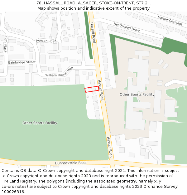 78, HASSALL ROAD, ALSAGER, STOKE-ON-TRENT, ST7 2HJ: Location map and indicative extent of plot