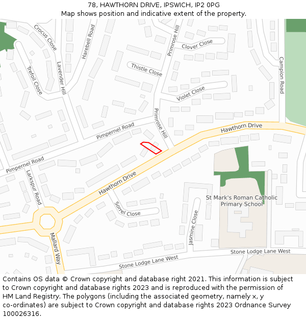 78, HAWTHORN DRIVE, IPSWICH, IP2 0PG: Location map and indicative extent of plot