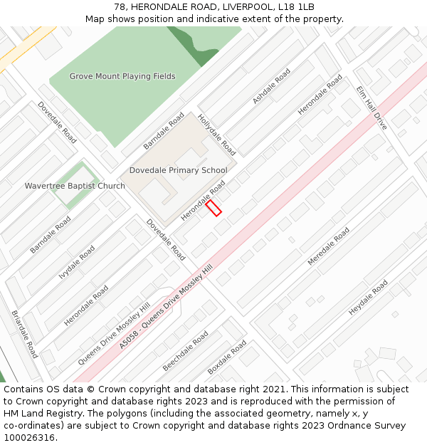 78, HERONDALE ROAD, LIVERPOOL, L18 1LB: Location map and indicative extent of plot