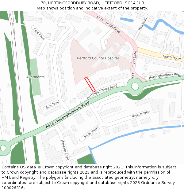 78, HERTINGFORDBURY ROAD, HERTFORD, SG14 1LB: Location map and indicative extent of plot