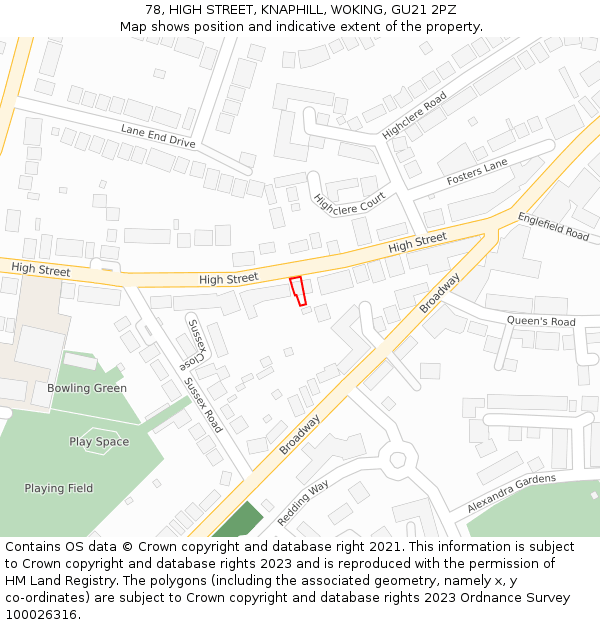 78, HIGH STREET, KNAPHILL, WOKING, GU21 2PZ: Location map and indicative extent of plot