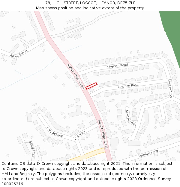 78, HIGH STREET, LOSCOE, HEANOR, DE75 7LF: Location map and indicative extent of plot
