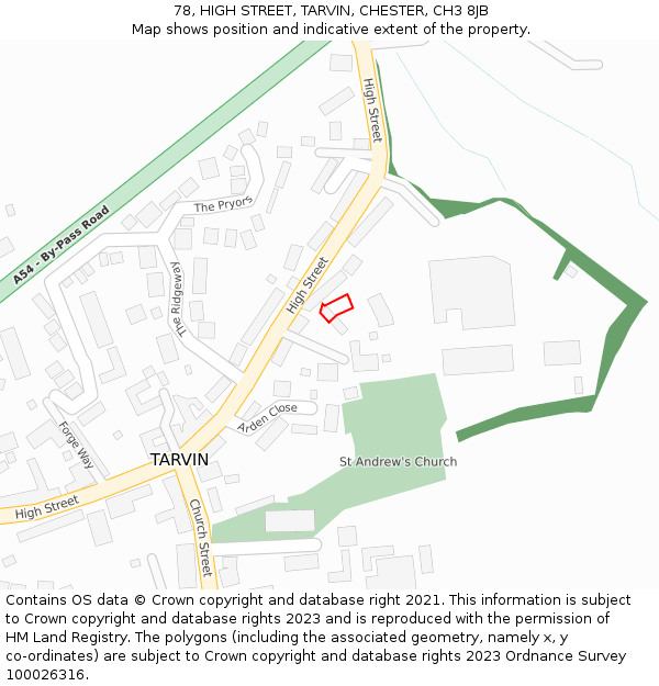 78, HIGH STREET, TARVIN, CHESTER, CH3 8JB: Location map and indicative extent of plot