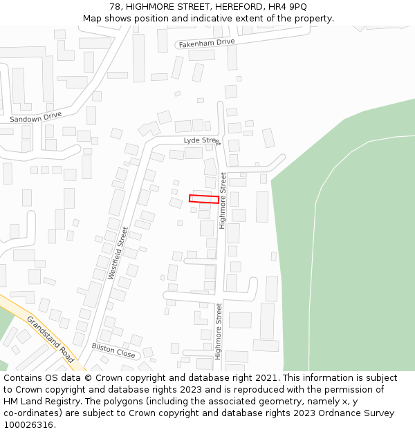 78, HIGHMORE STREET, HEREFORD, HR4 9PQ: Location map and indicative extent of plot