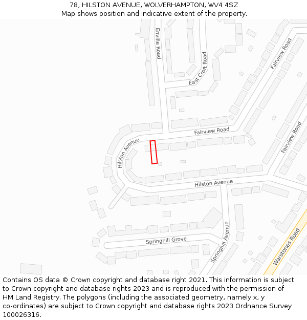 78, HILSTON AVENUE, WOLVERHAMPTON, WV4 4SZ: Location map and indicative extent of plot
