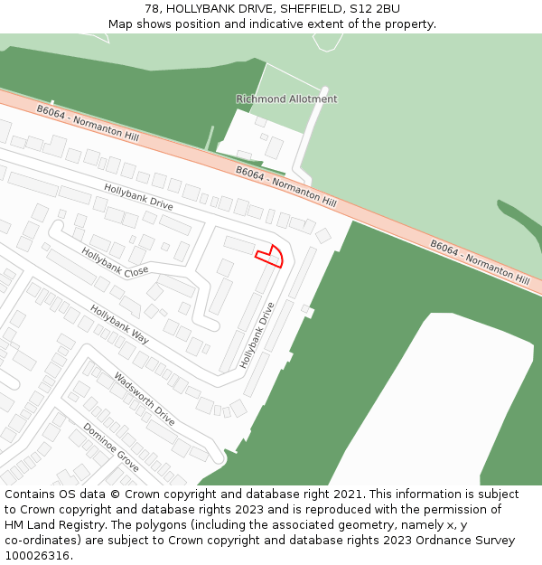 78, HOLLYBANK DRIVE, SHEFFIELD, S12 2BU: Location map and indicative extent of plot
