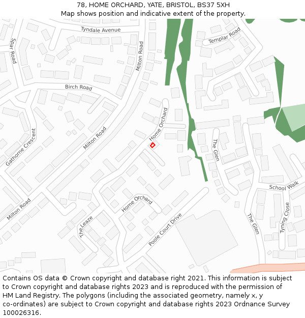 78, HOME ORCHARD, YATE, BRISTOL, BS37 5XH: Location map and indicative extent of plot