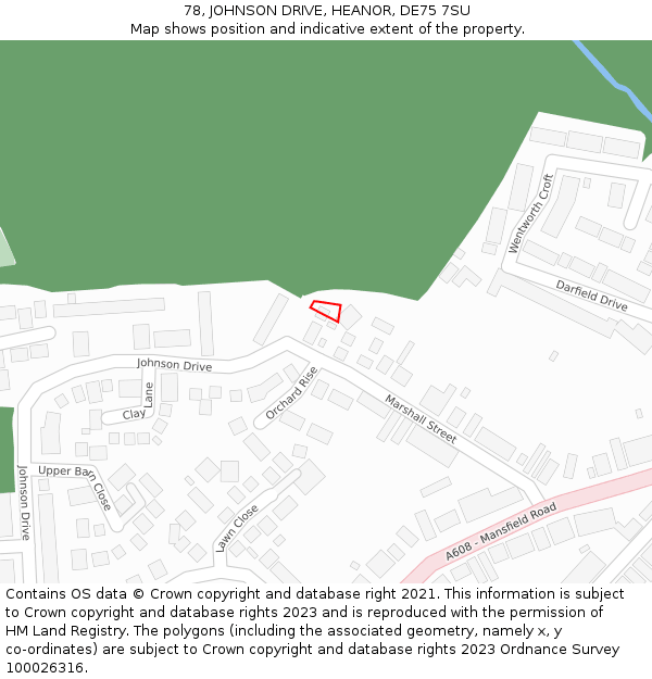 78, JOHNSON DRIVE, HEANOR, DE75 7SU: Location map and indicative extent of plot