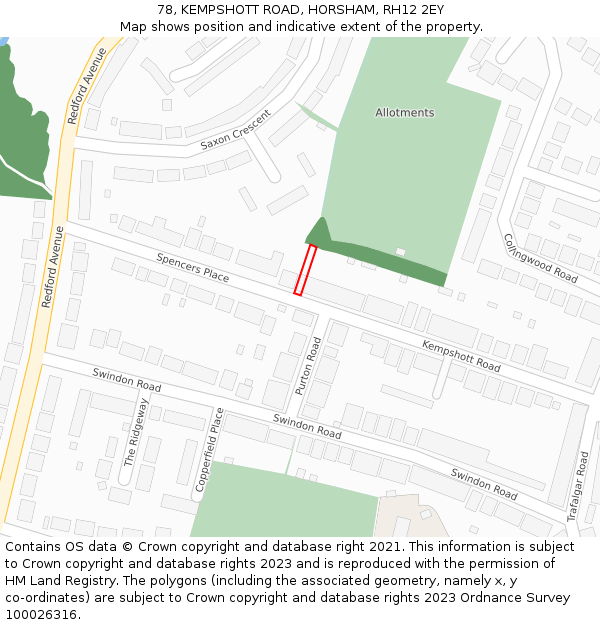 78, KEMPSHOTT ROAD, HORSHAM, RH12 2EY: Location map and indicative extent of plot