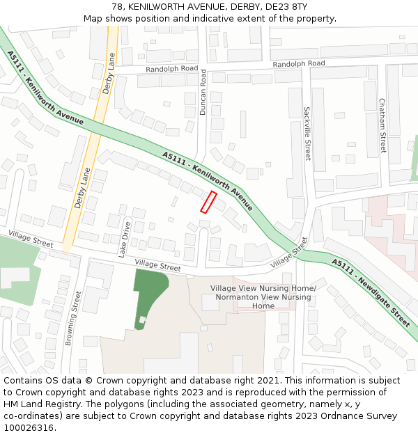 78, KENILWORTH AVENUE, DERBY, DE23 8TY: Location map and indicative extent of plot