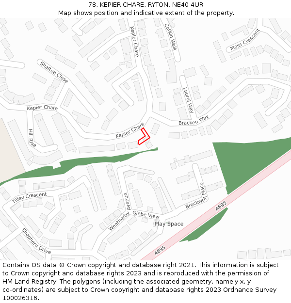 78, KEPIER CHARE, RYTON, NE40 4UR: Location map and indicative extent of plot