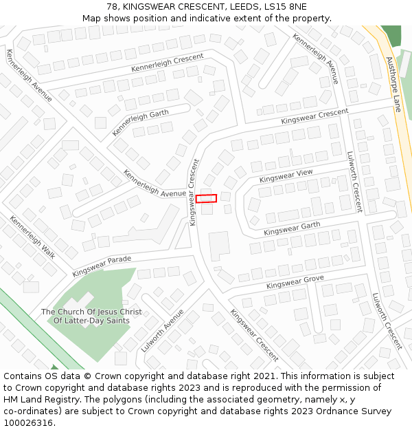 78, KINGSWEAR CRESCENT, LEEDS, LS15 8NE: Location map and indicative extent of plot