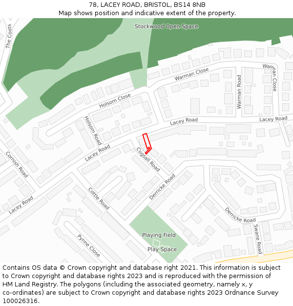 78, LACEY ROAD, BRISTOL, BS14 8NB: Location map and indicative extent of plot