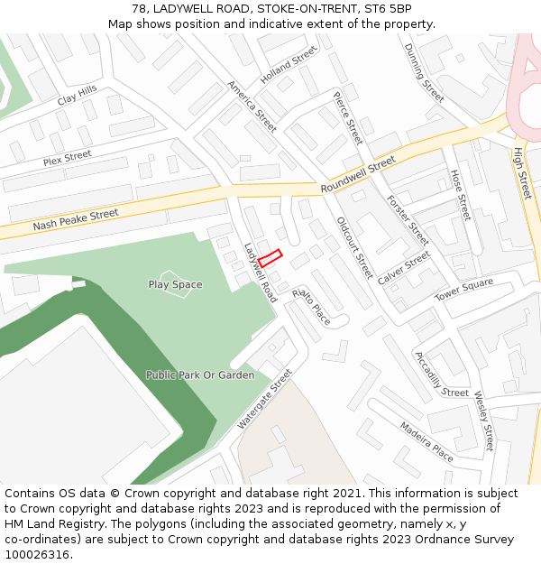 78, LADYWELL ROAD, STOKE-ON-TRENT, ST6 5BP: Location map and indicative extent of plot
