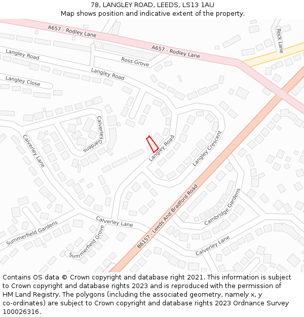 78, LANGLEY ROAD, LEEDS, LS13 1AU: Location map and indicative extent of plot