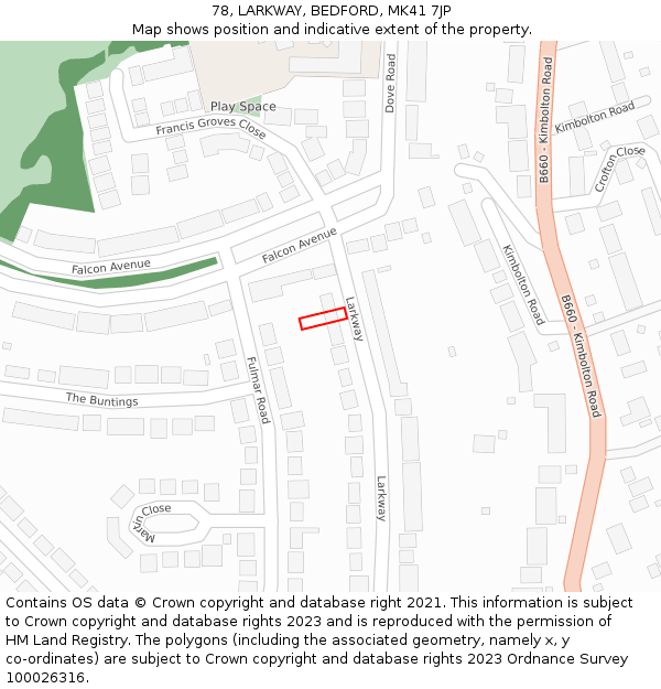 78, LARKWAY, BEDFORD, MK41 7JP: Location map and indicative extent of plot