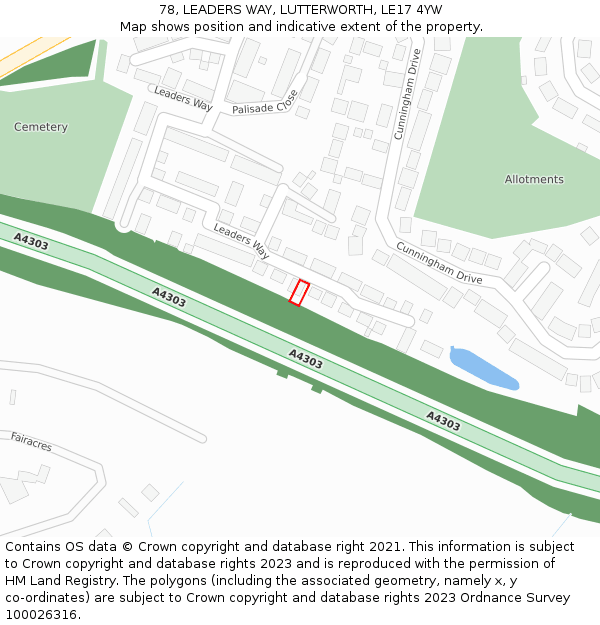 78, LEADERS WAY, LUTTERWORTH, LE17 4YW: Location map and indicative extent of plot