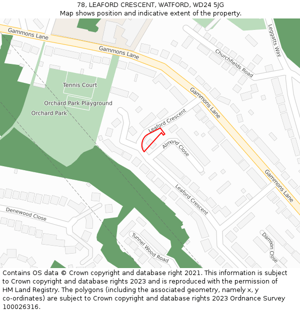 78, LEAFORD CRESCENT, WATFORD, WD24 5JG: Location map and indicative extent of plot