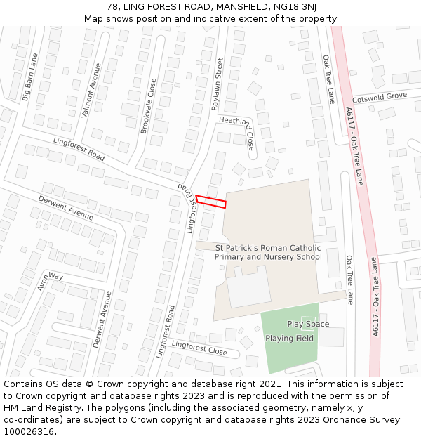 78, LING FOREST ROAD, MANSFIELD, NG18 3NJ: Location map and indicative extent of plot