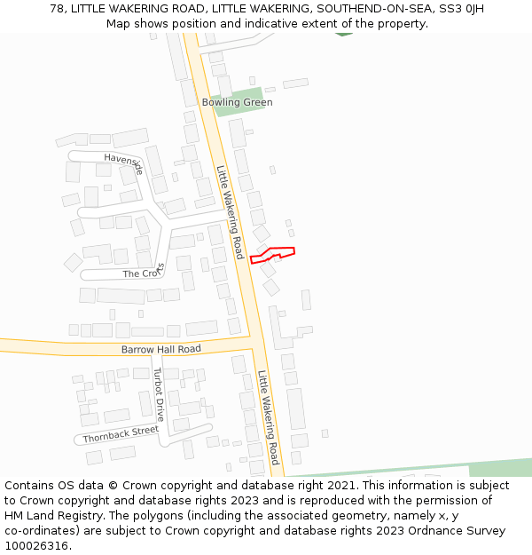 78, LITTLE WAKERING ROAD, LITTLE WAKERING, SOUTHEND-ON-SEA, SS3 0JH: Location map and indicative extent of plot