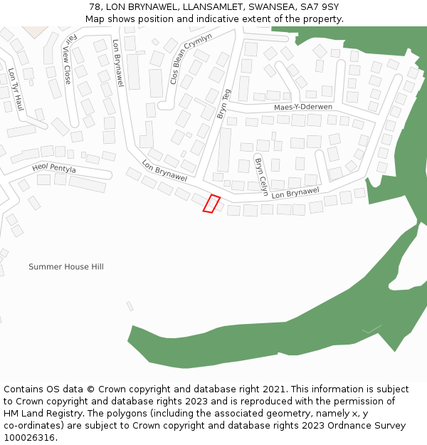 78, LON BRYNAWEL, LLANSAMLET, SWANSEA, SA7 9SY: Location map and indicative extent of plot