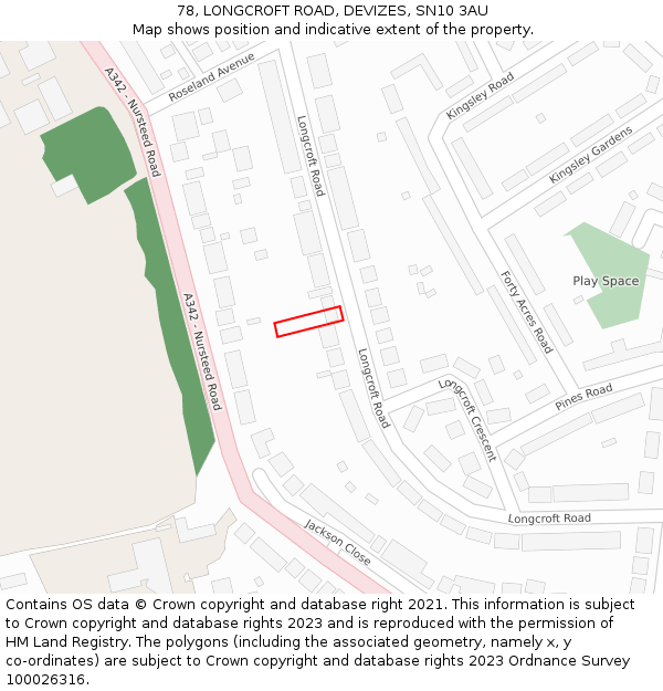 78, LONGCROFT ROAD, DEVIZES, SN10 3AU: Location map and indicative extent of plot