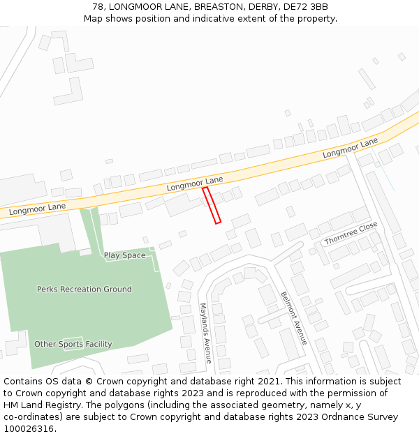78, LONGMOOR LANE, BREASTON, DERBY, DE72 3BB: Location map and indicative extent of plot