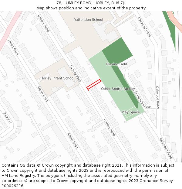 78, LUMLEY ROAD, HORLEY, RH6 7JL: Location map and indicative extent of plot