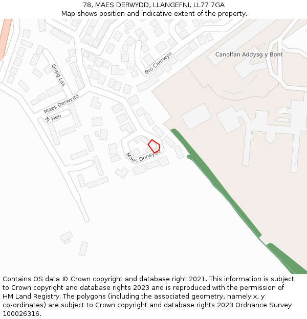 78, MAES DERWYDD, LLANGEFNI, LL77 7GA: Location map and indicative extent of plot