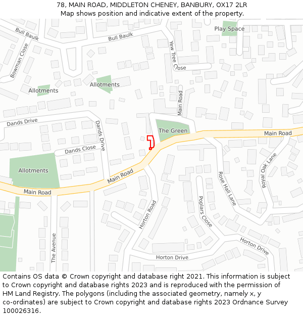 78, MAIN ROAD, MIDDLETON CHENEY, BANBURY, OX17 2LR: Location map and indicative extent of plot