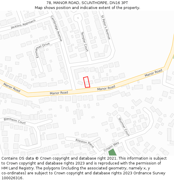 78, MANOR ROAD, SCUNTHORPE, DN16 3PT: Location map and indicative extent of plot