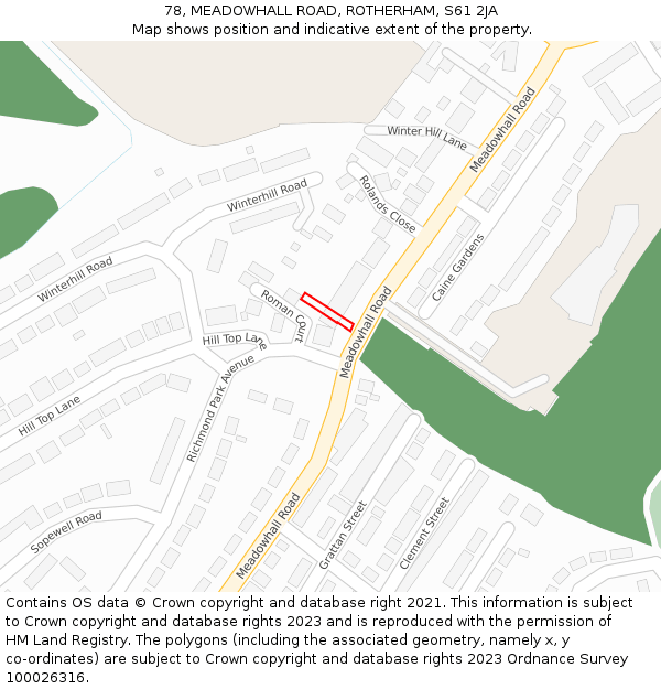 78, MEADOWHALL ROAD, ROTHERHAM, S61 2JA: Location map and indicative extent of plot
