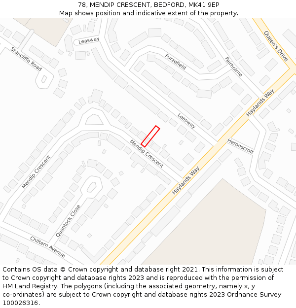 78, MENDIP CRESCENT, BEDFORD, MK41 9EP: Location map and indicative extent of plot
