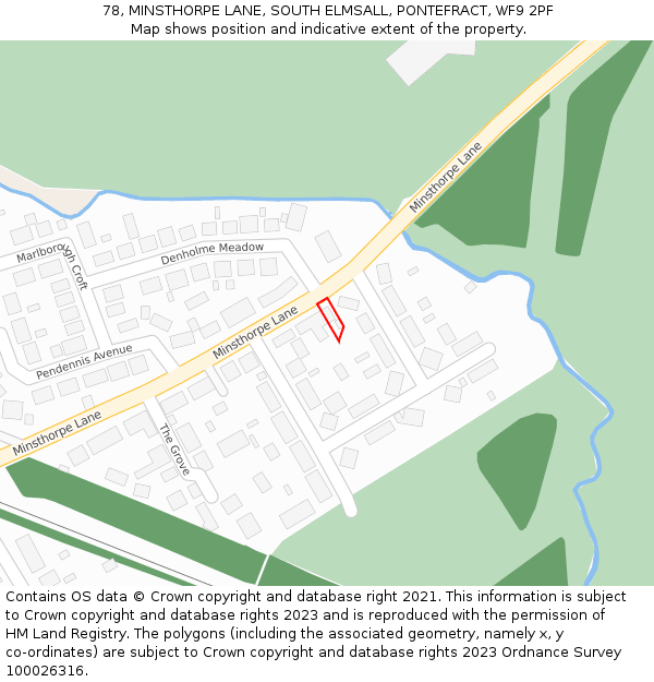 78, MINSTHORPE LANE, SOUTH ELMSALL, PONTEFRACT, WF9 2PF: Location map and indicative extent of plot