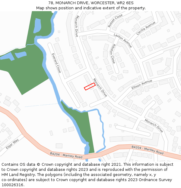 78, MONARCH DRIVE, WORCESTER, WR2 6ES: Location map and indicative extent of plot