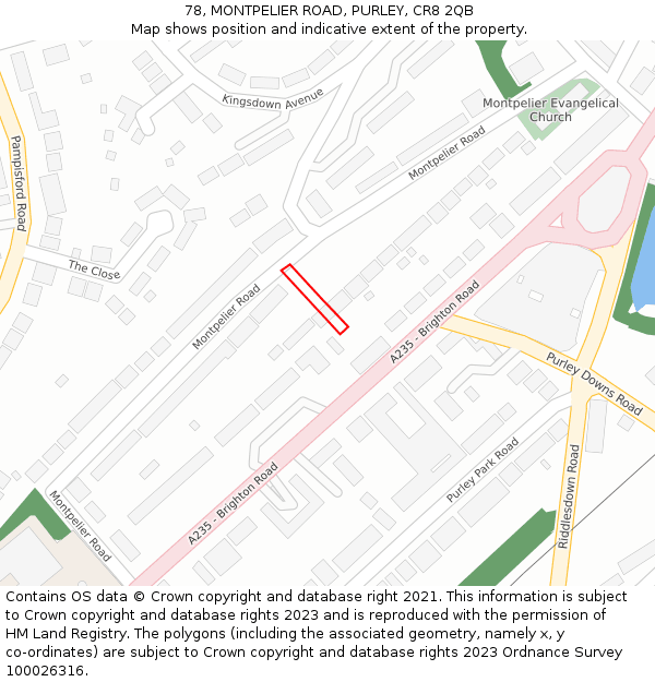 78, MONTPELIER ROAD, PURLEY, CR8 2QB: Location map and indicative extent of plot
