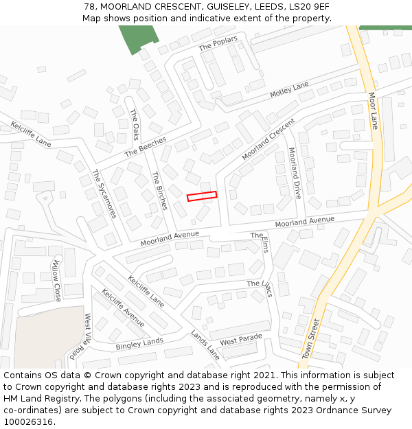 78, MOORLAND CRESCENT, GUISELEY, LEEDS, LS20 9EF: Location map and indicative extent of plot